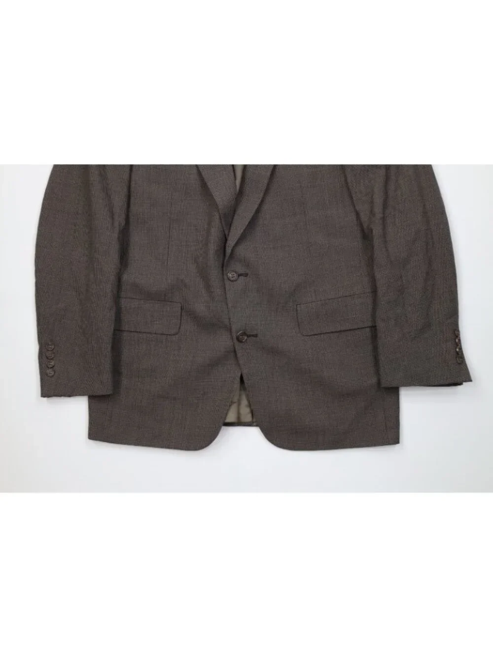 Vtg 70s Mens 40L 2 Piece Wool Houndstooth Suit Wedding Brown Wide Leg 32x33 USA